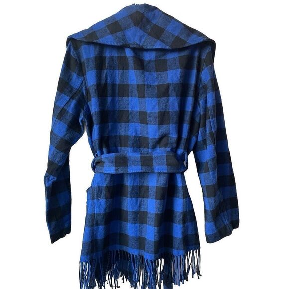 New POLO RALPH LAUREN Checked Fringe-Edge Belted Jacket Size Large - Picture 6 of 7